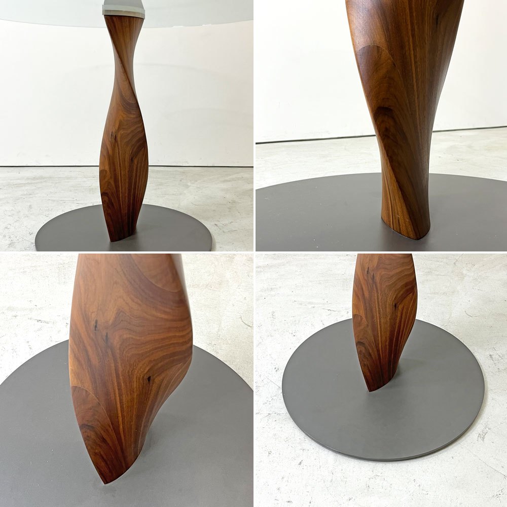 ポラダ porada スピン SPIN ダイニングテーブル ラウンド ウォールナット無垢材 ガラストップ Φ100cm ジーノ カロロ Gino Carollo ●
