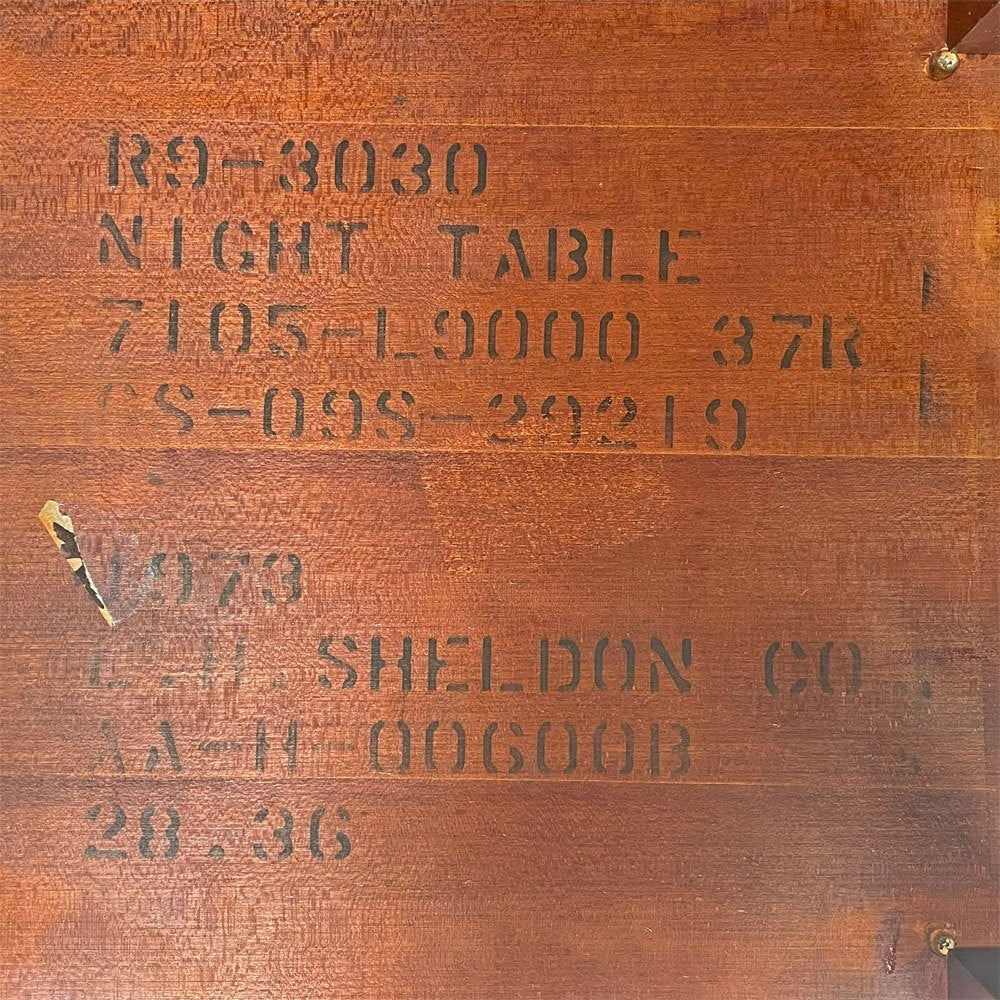 E.H.SHELDON ナイトテーブル サイドテーブル USビンテージ 抽斗収納付き ウォールナット メラミントップ ★