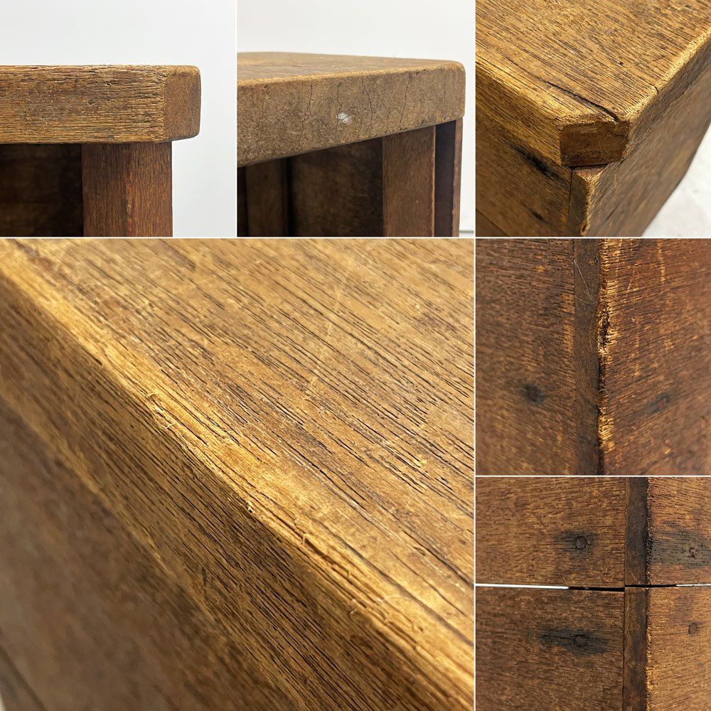 ジャパンビンテージ Japan Vintage スツール 図工椅子 角椅子 花台 ディスプレイスタンド 無垢材 木味 古家具 ●