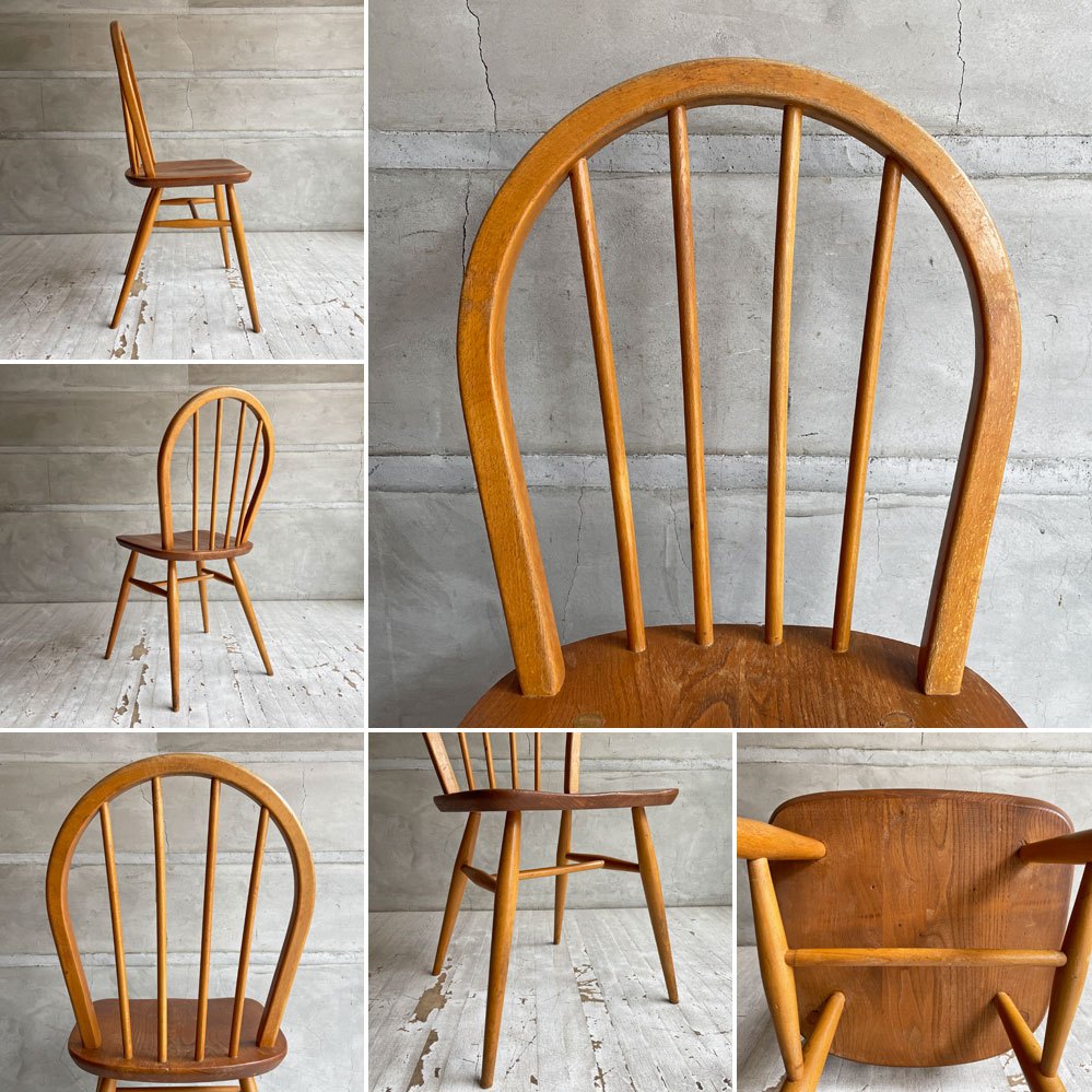 アーコール Ercol フープバックチェア ダイニングチェア スポークバック エルム材×ビーチ材 UKビンテージ 英国家具 ♪