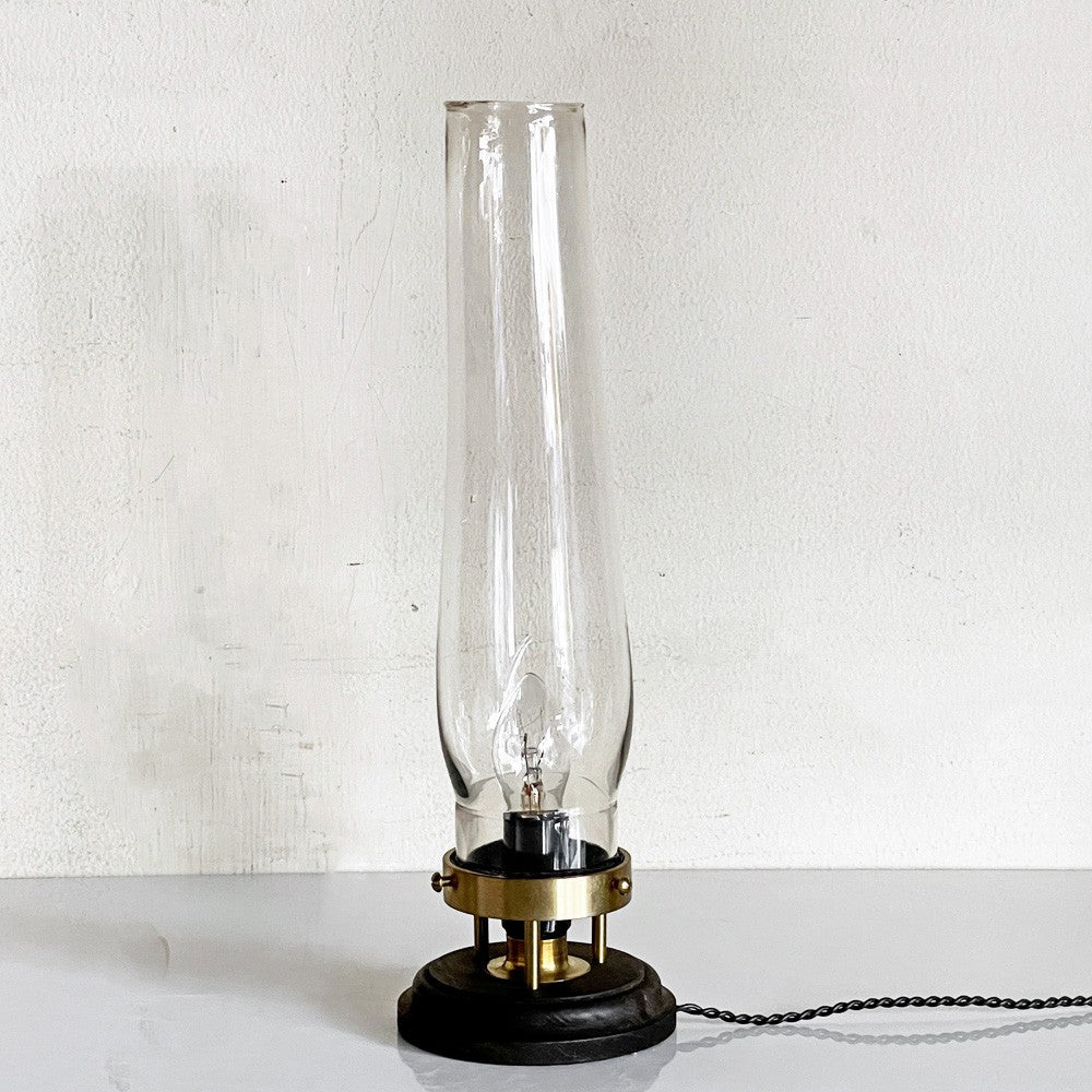 vickey'72 ワイヤードランタン wired lantern 02 テーブルランプ ランタン 照明 ビンテージガラスホヤ 真鍮 木材 H24.5cm 中嶋和也 現代作家 ■