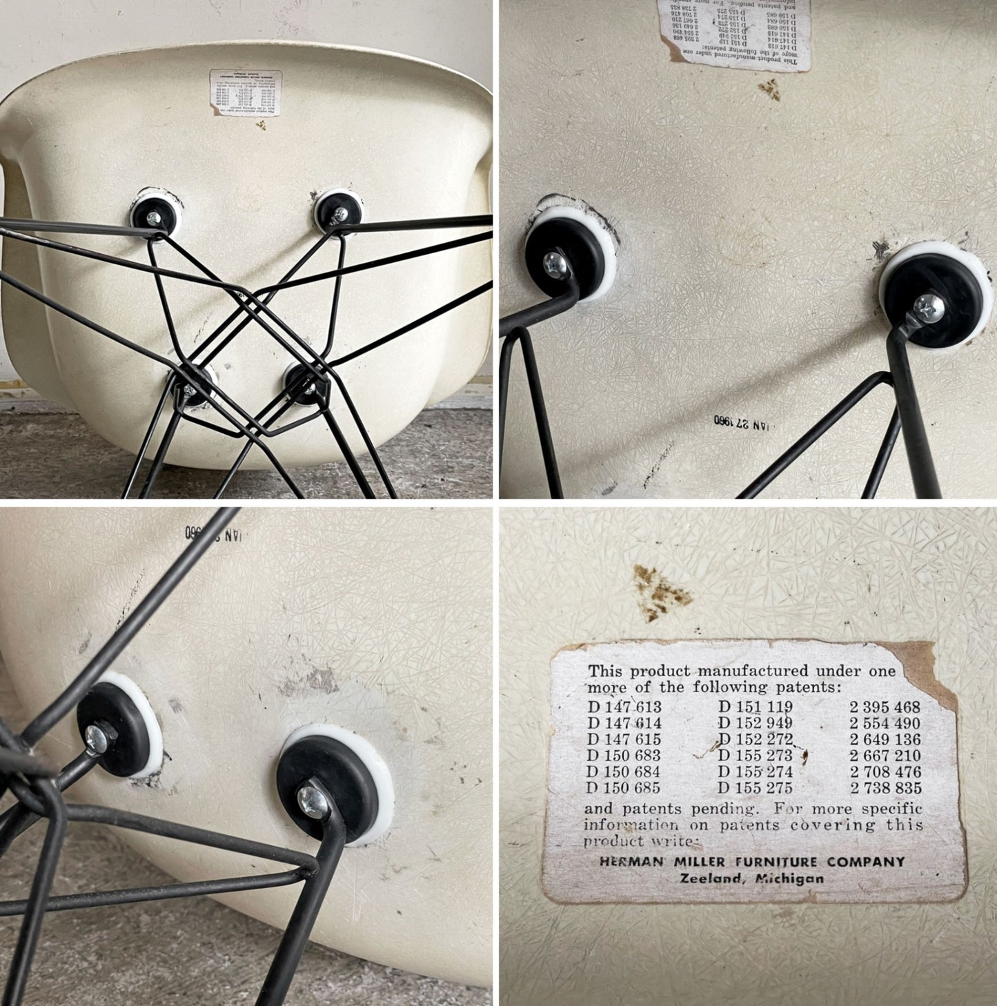 ハーマンミラー Herman Miller アームシェルチェア セカンド 2nd FRP パーチメント すっぴんモデル エッフェルベース イームズ ミッドセンチュリー ■