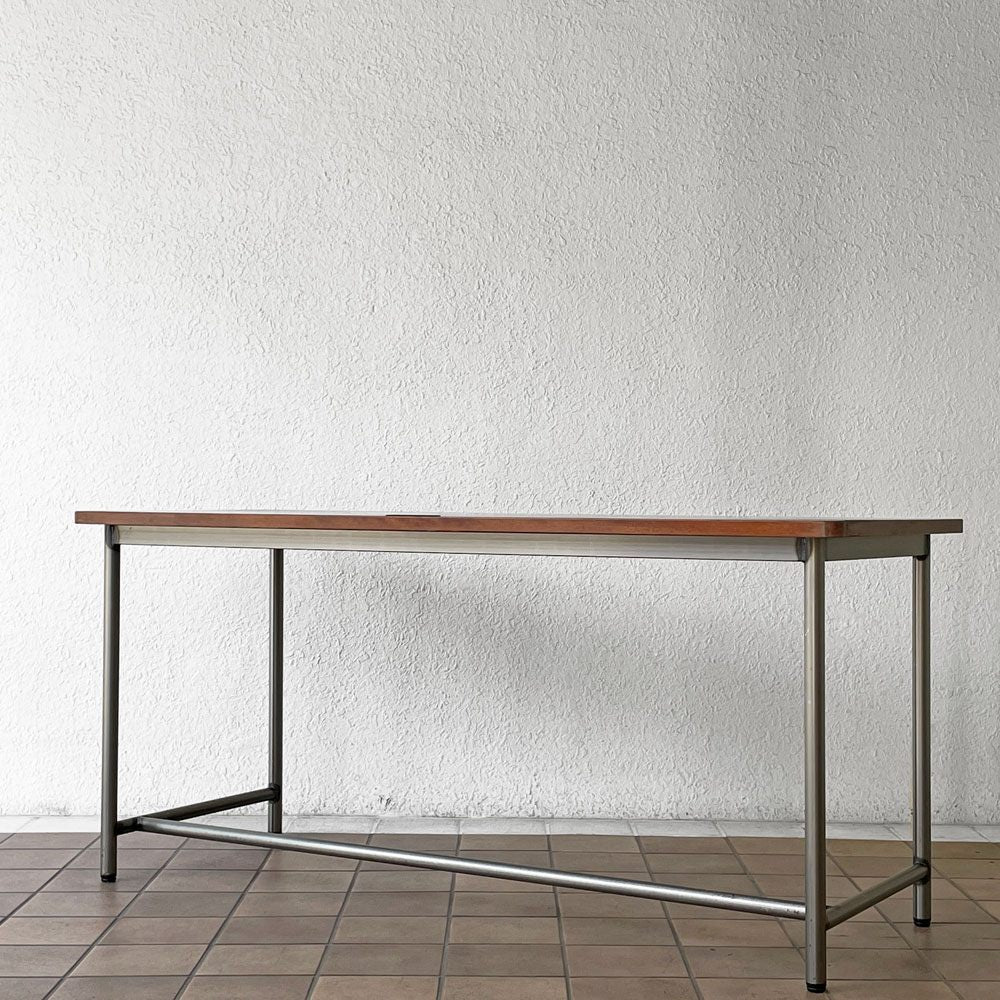 インダストリアルデザイン Industrial Design ワークデスク ウッド天板ｘスチールレッグ W160cm 配線孔 ◇