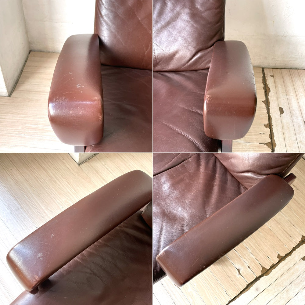 シュトレッセル Strassle ビンテージ キングチェア King chair + キングフットスツール King footstool レザー イージーチェア ブラウン スイス ★