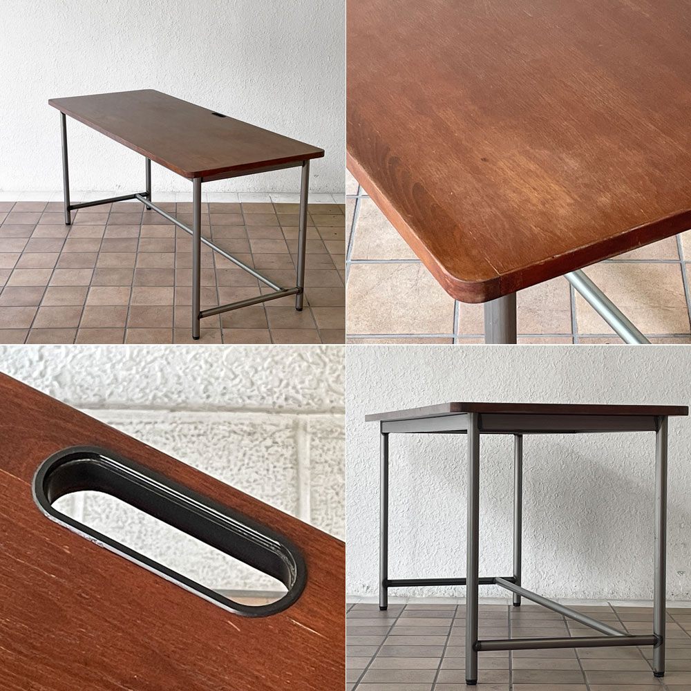 インダストリアルデザイン Industrial Design ワークデスク ウッド天板ｘスチールレッグ W160cm 配線孔 ◇