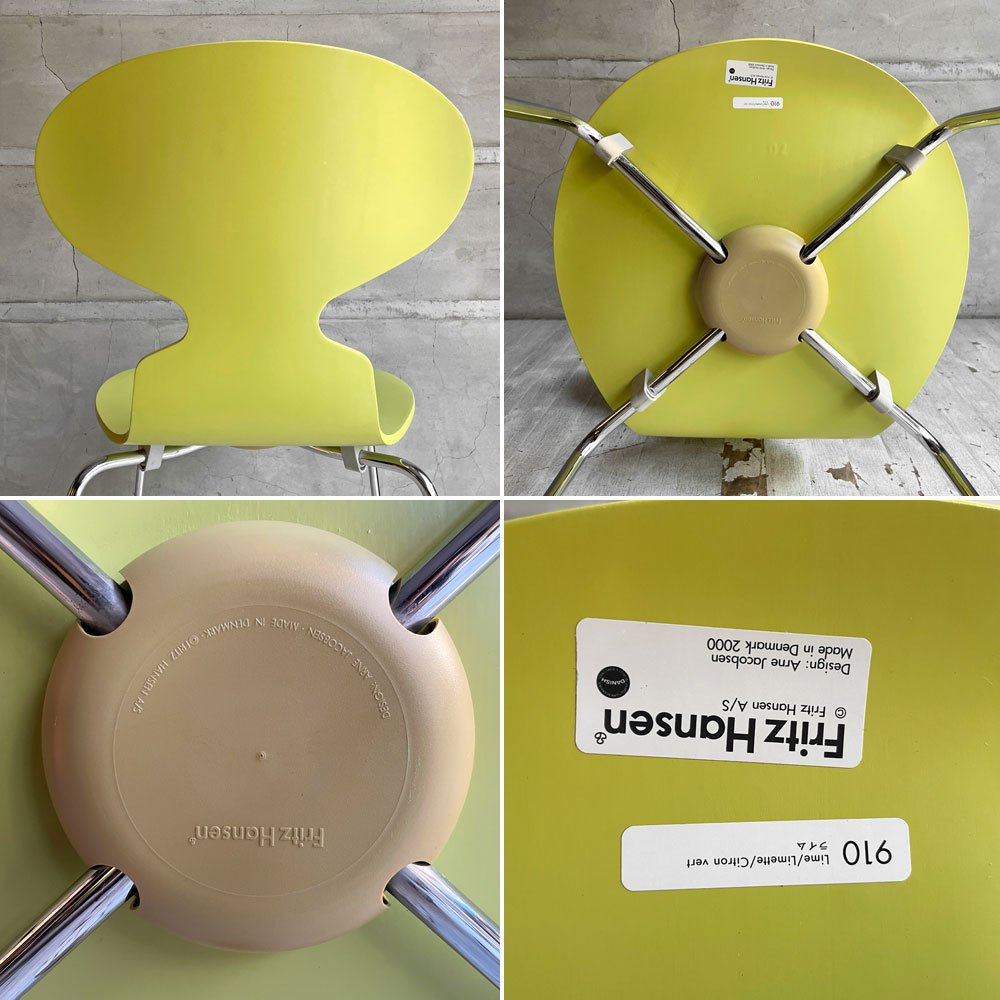 フリッツハンセン Fritz Hansen アントチェア ANT CHAIR アリンコチェア 4本脚 3101 ライムカラー ラッカー仕上げ アルネ・ヤコブセン デンマーク 北欧家具 B♪