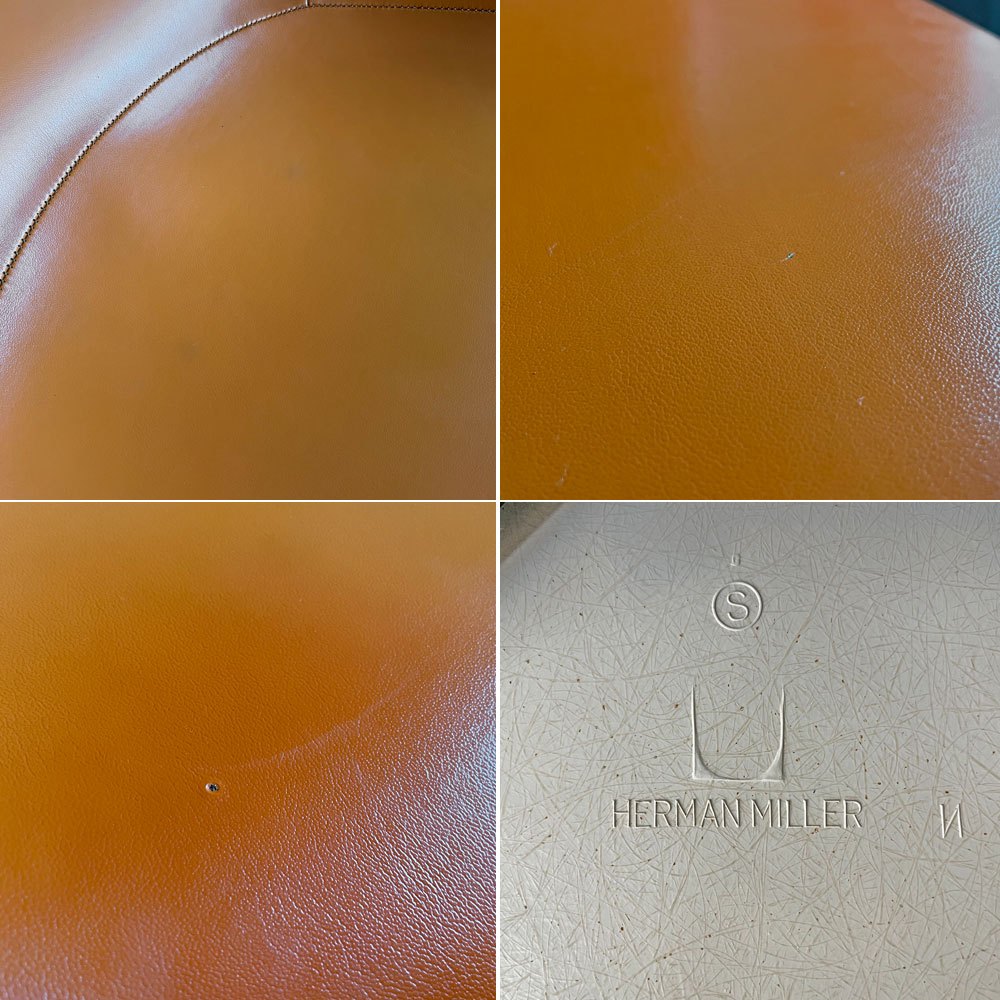 ハーマンミラー Herman Miller アームシェルチェア セカンド 2nd ビンテージ ナウガレザー オレンジ FRP パーチメント コントラクトキャスターベース イームズ ミッドセンチュリー ♪