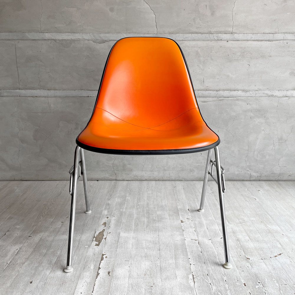 ハーマンミラー Herman Miller 2ndビンテージ サイドシェルチェア ナウガレザー FRP スタッキングベース イームズ ♪