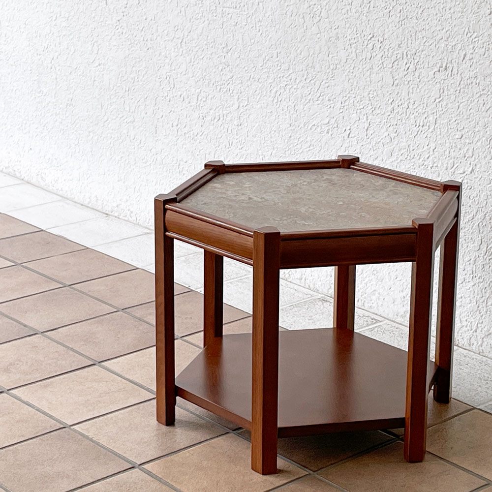 アクメファニチャー ACME Furniture ブルックス BROOKS ヘキサゴンテーブル HEXAGON TABLE リノリウムトップ サイドテーブル H40cm オーク材 グレー 定価￥33,000- ◇