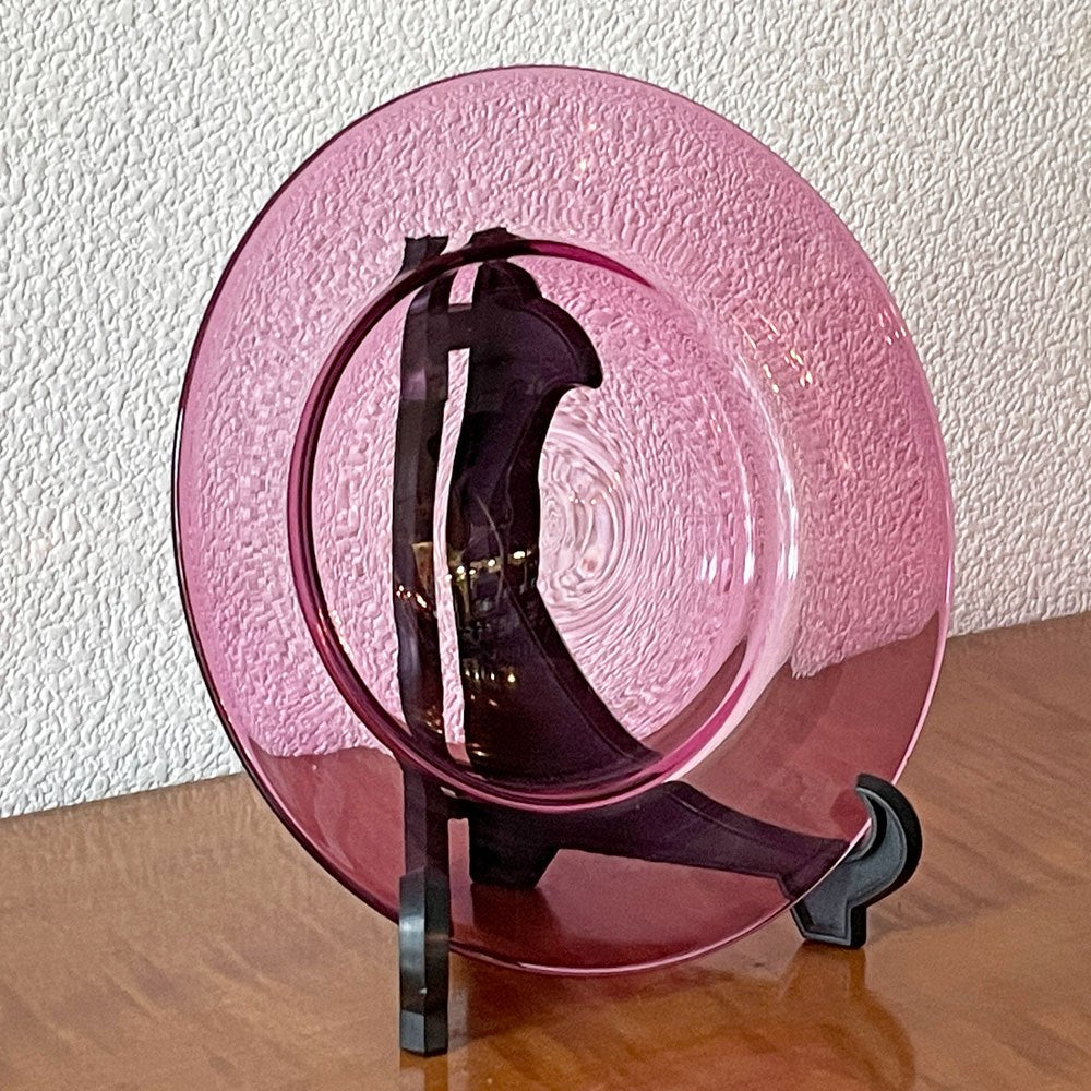黒川登紀子 ガラス プレート 18cm クリアピンク 現代作家 ◇