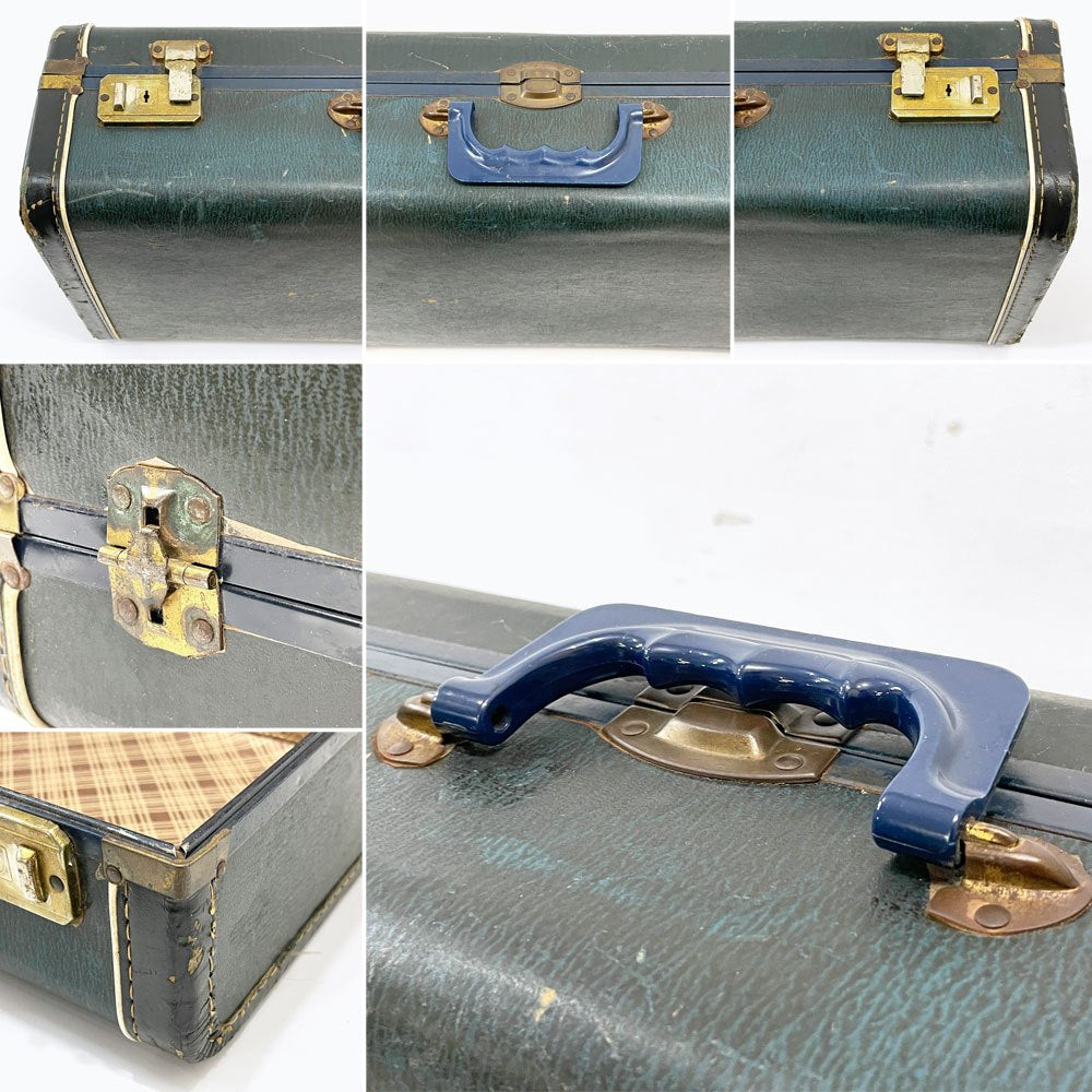 ビンテージ Vintage トランク ボックス 収納箱 ベークライトハンドル ネイビー色 店舗什器 ●