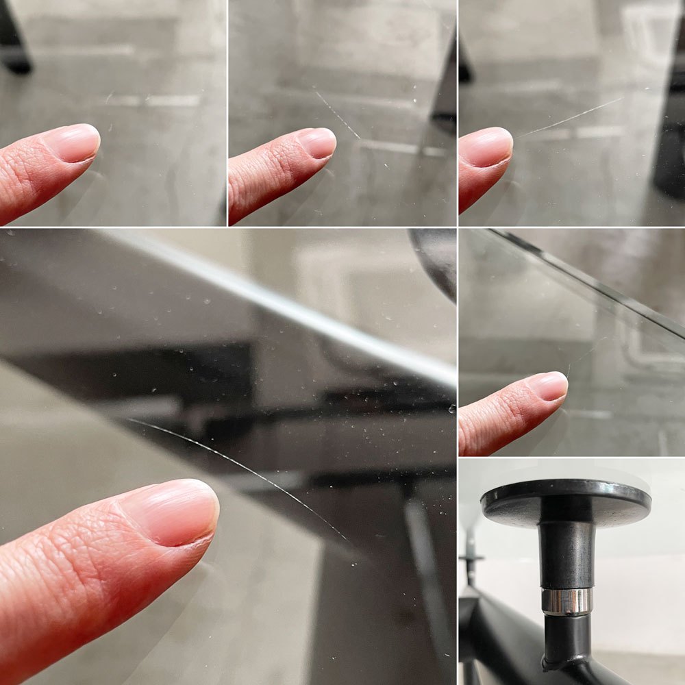 カッシーナ Cassina ターブル・テューブ・ダヴィオン 6 TABLE TUBE D’AVION LC6 ダイニングテーブル クリアガラス天板 ブラック脚 W225×D85cm ル・コルビジェ 定価￥1,111,000- 〓