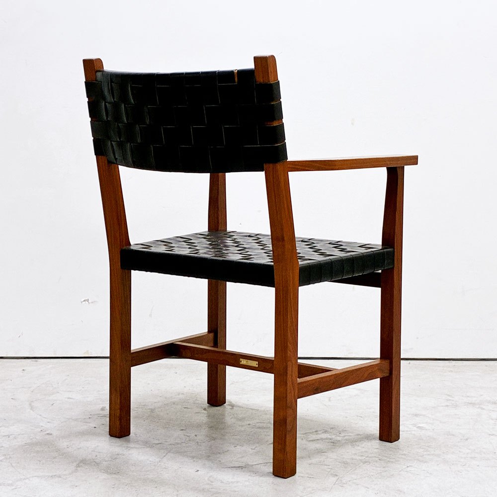 北の住まい設計社 KITANOSUMAISEKKEISHA ラスティック チェア RUSTIC CHAIR アームチェア レザー 本革  ブラック カエデ x ナラ材 廃番 A ●