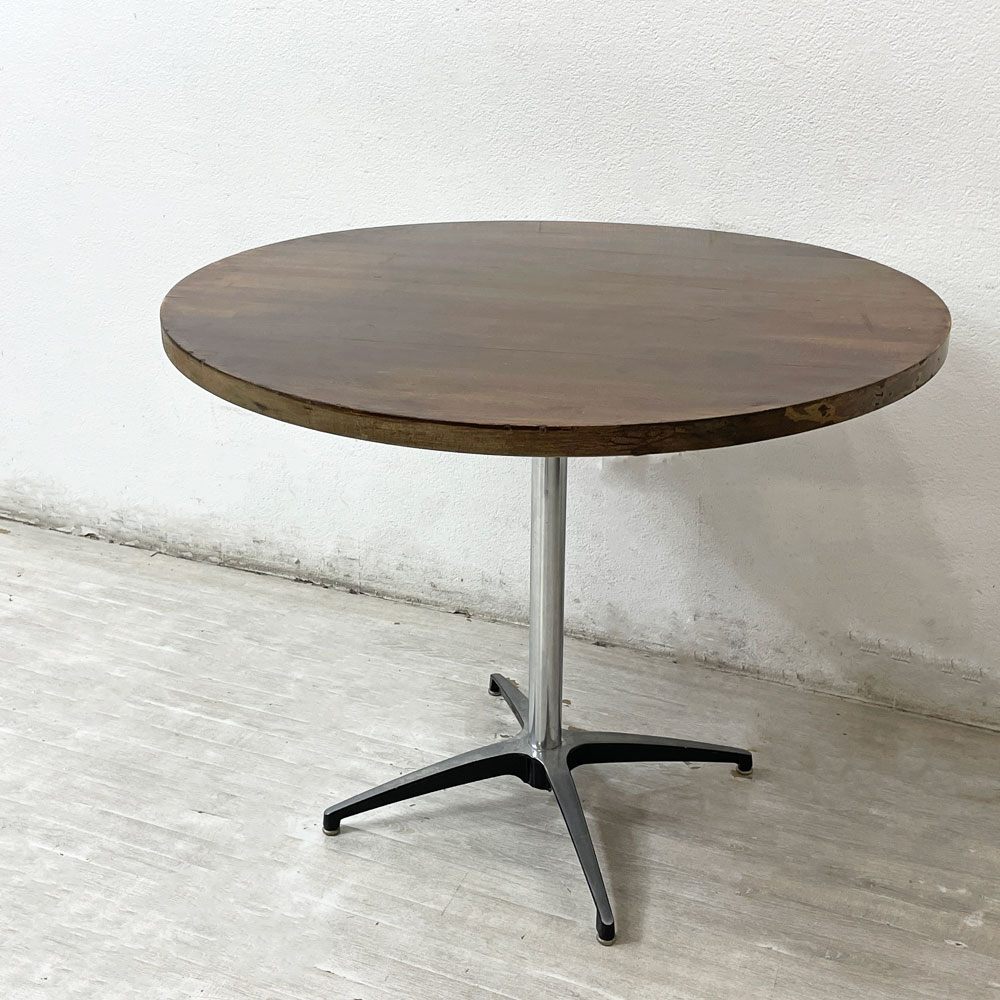 インダストリアルデザイン  Industrial design カフェテーブル ダイニングテーブル ラウンド天板 無垢集成材 Φ90cm ●