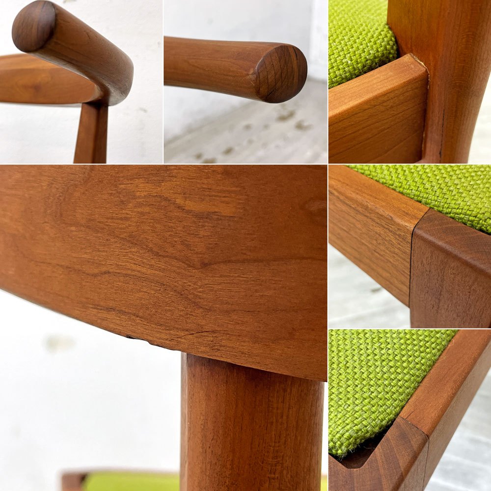 ウッドユーライクカンパニー WOOD YOU LIKE COMPANY アイチェア AI CHAIR アームチェア チェリー無垢材 ファブリック張替え済み ライトグリーン B ●