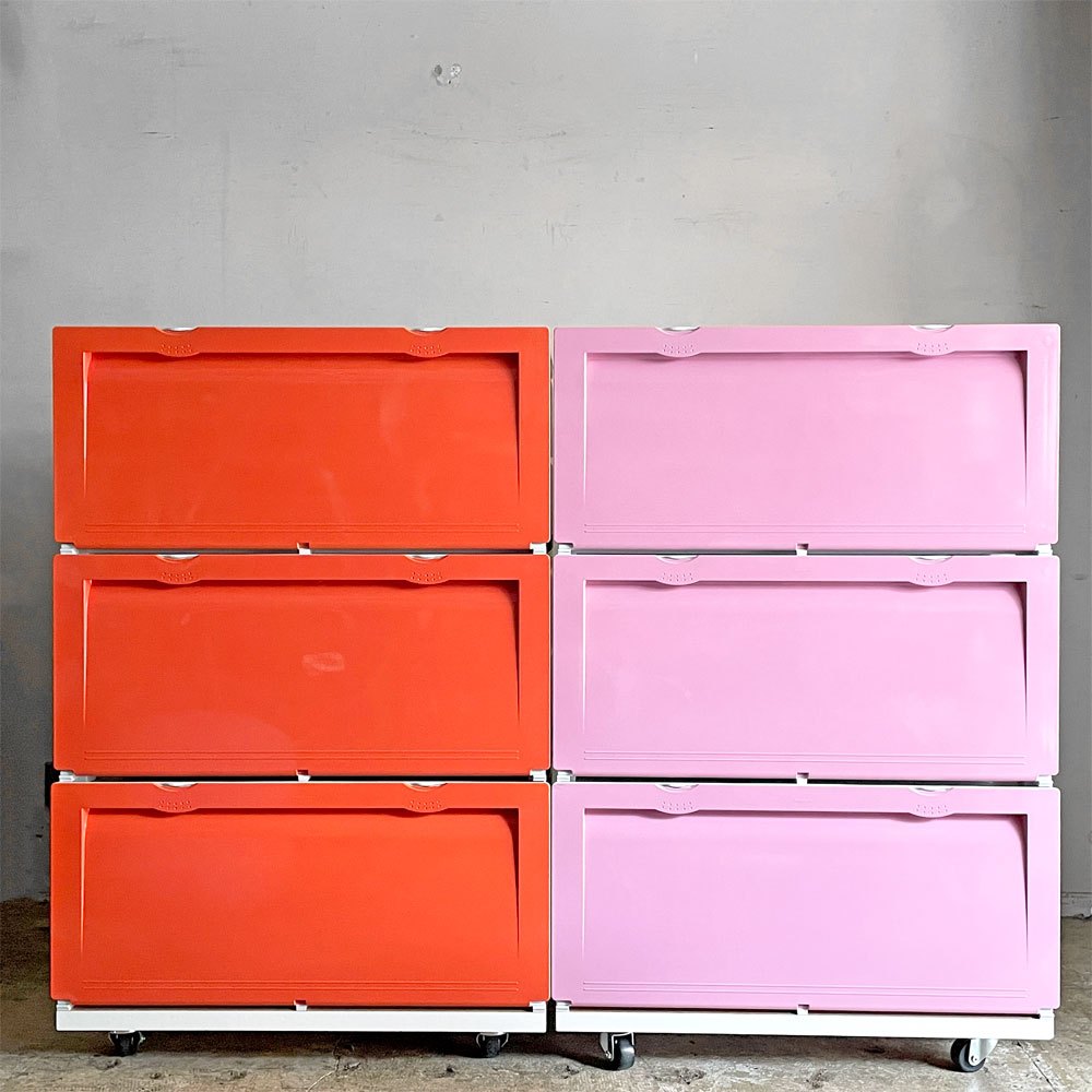 タッパーウェア Tupperware スーパーチェスト ワイド Super chest Wide 引出1段 ピンク 3段セット 専用カート付 ■
