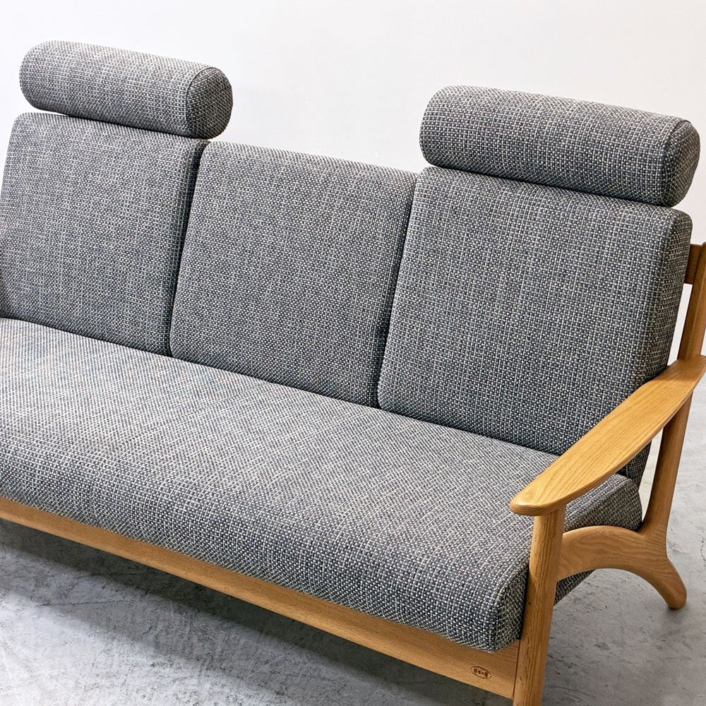 浜本工芸 S-3900 リビングチェア 3Pソファ 3人掛け オーク無垢材 ヘッドレスト2個付属 シンプルナチュラル ●