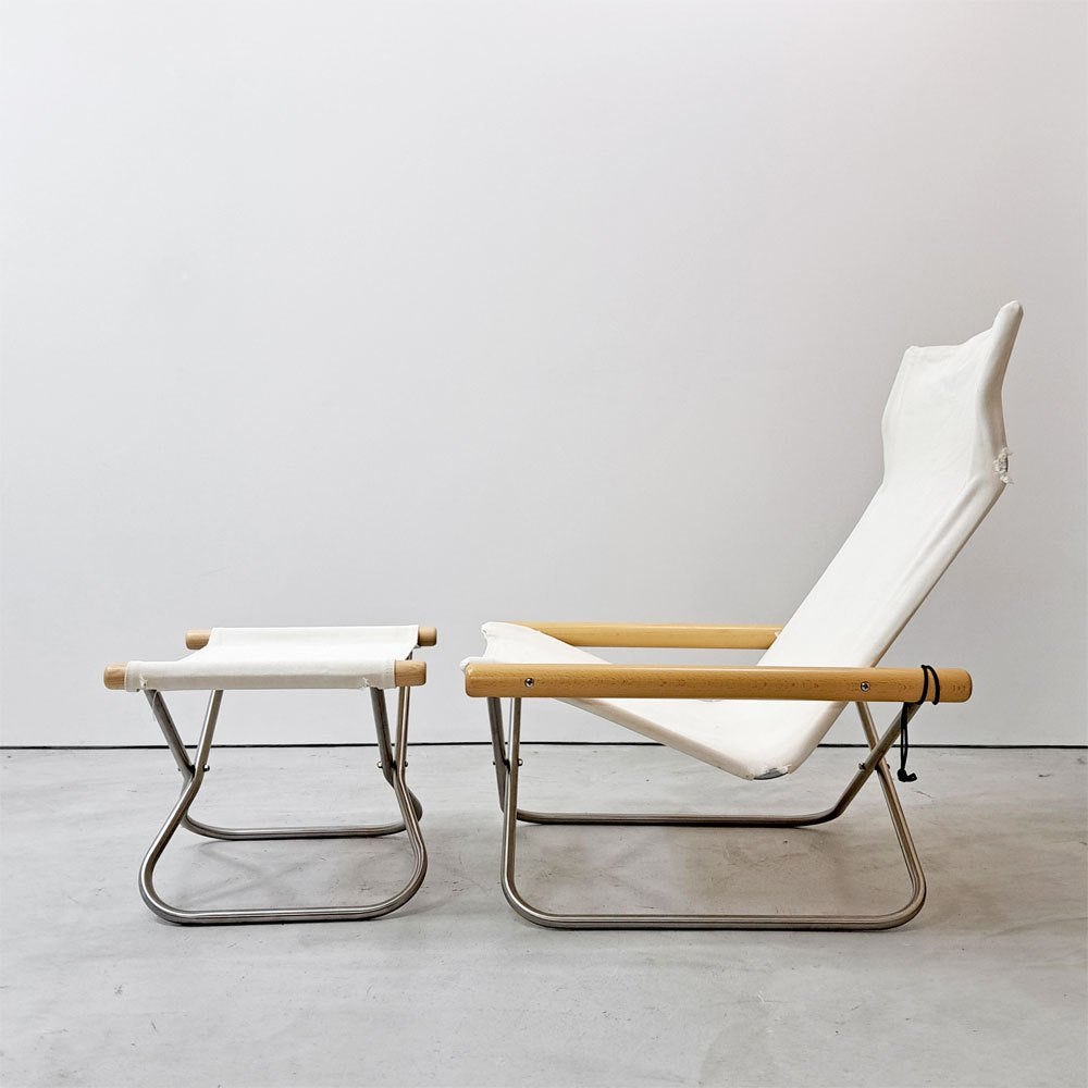ニーチェア エックス NY chair X フォールディングチェア オットマン付 ホワイト×ナチュラル 折り畳みチェア 新居猛 藤栄 MoMA ●