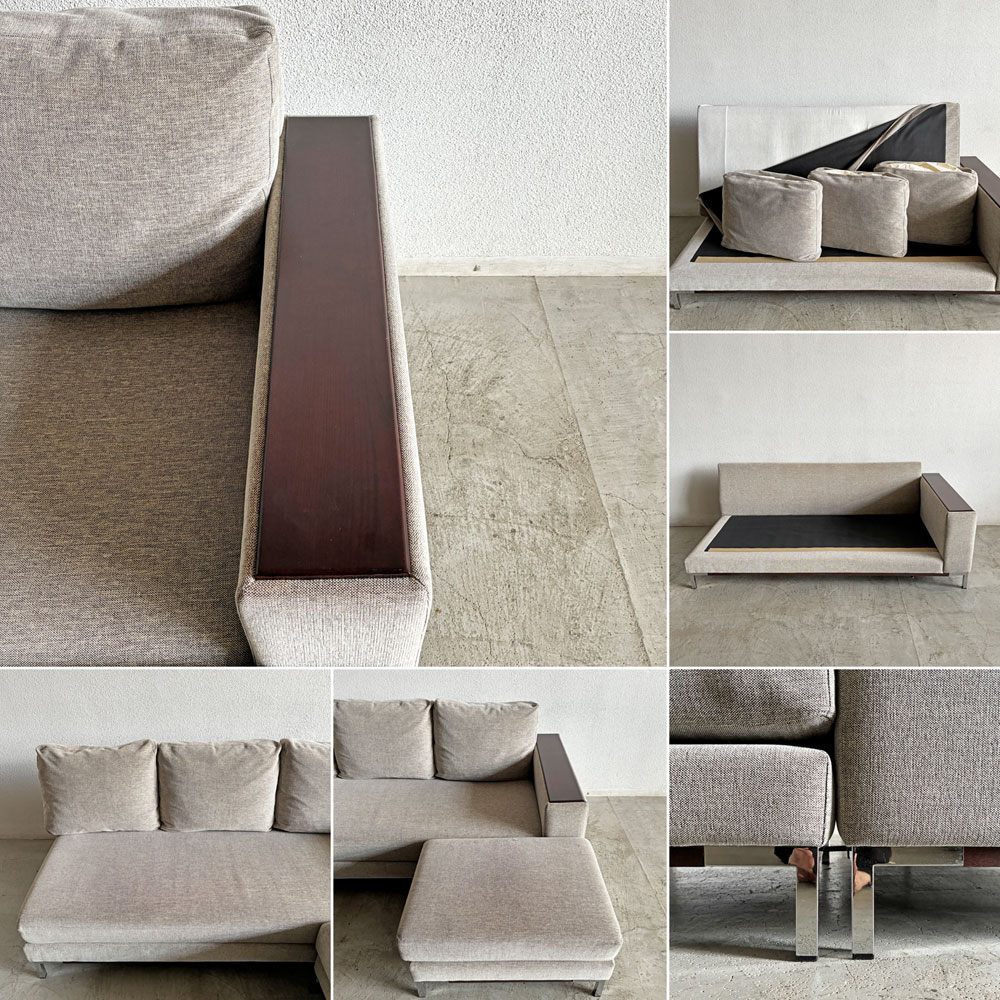 ラフィネリビング raffine living ビター BITTER SOFA 3人掛けソファ 片アーム W190cm ファブリック グレージュ系 オットマン付 廃番仕様 カタログ定価￥421,850-以上 〓