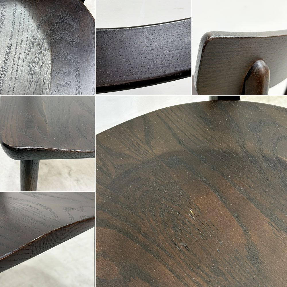 IDC大塚家具 OTSUKA フィルスリー Fill3 ダイニングチェア オーク無垢材 板座 座繰り ダークブラウン 廃番 A ●