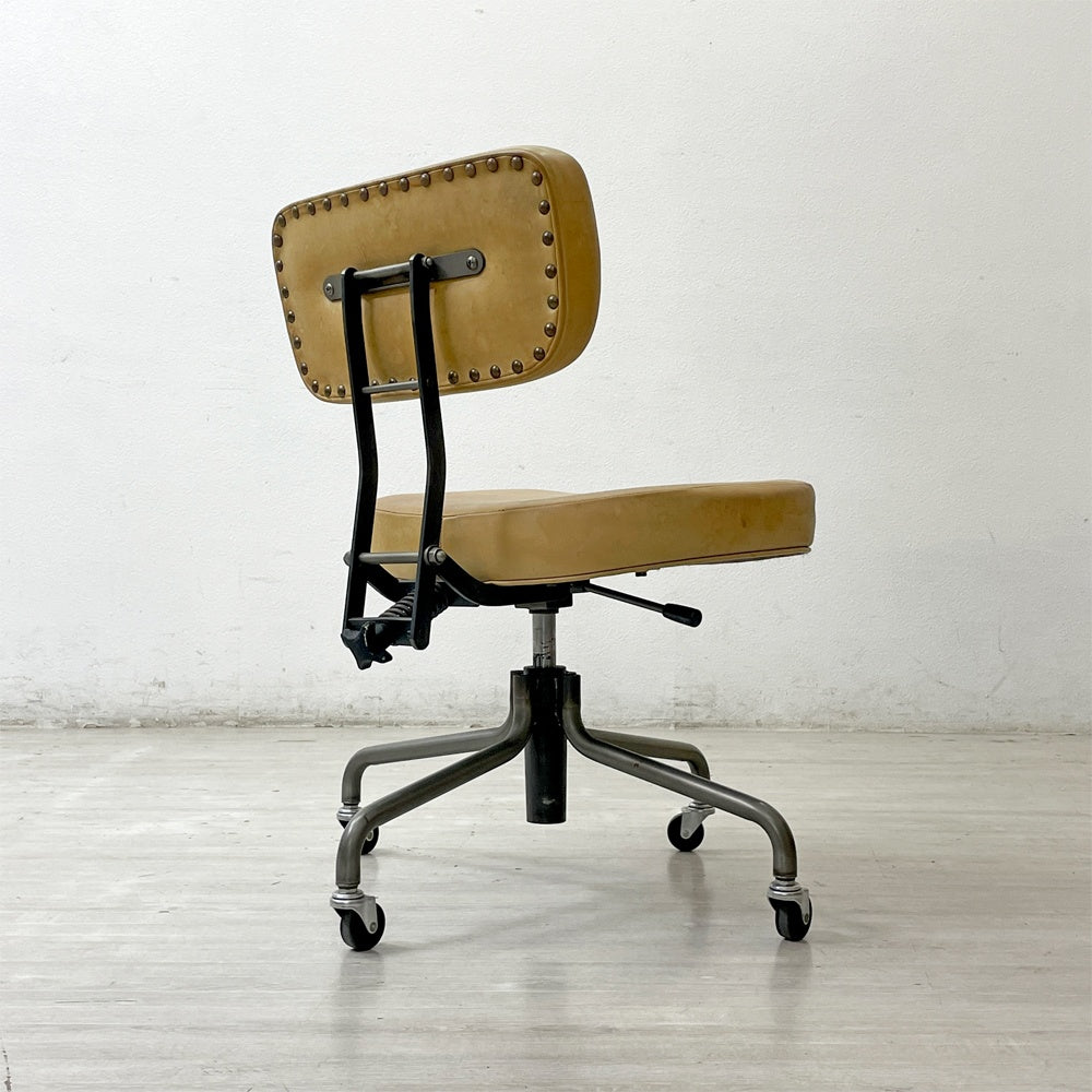 トラックファニチャー TRUCK FURNITURE デスクワークチェア DESKWORK CHAIR アームレス 本革 スタッズ スチールフレーム 昇降機能付 キャスター付 定価￥140,800- ●