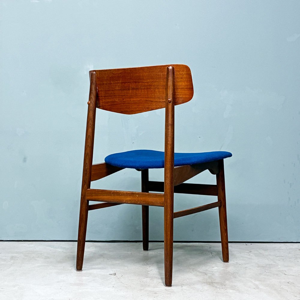 北欧ビンテージ Scandinavian vintage ダイニングチェア チーク材 ファブリック ブルー 北欧家具 ◎