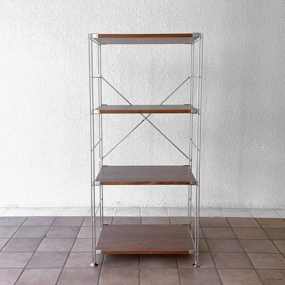 無印良品 MUJI ステンレスユニットシェルフ ウォールナット材 中 W58 × H120cm 1列4段 本棚 飾り棚 収納棚 シンプル ◇