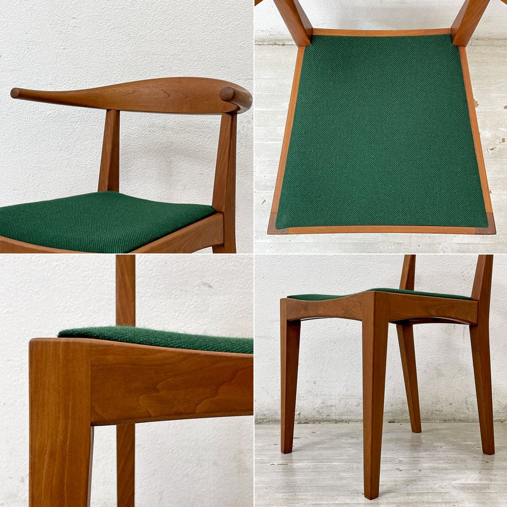 ウッドユーライクカンパニー WOOD YOU LIKE COMPANY アイチェア AI CHAIR アームチェア チェリー無垢材 ファブリック張替え済み グリーン ●