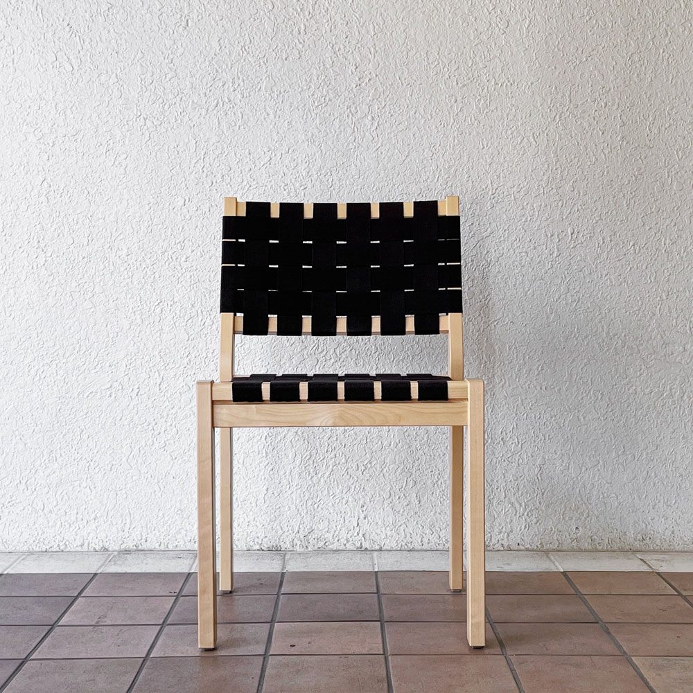 アルテック artek 611 スタッキングチェア ダイニングチェア バーチ材 ウェービングテープ ブラック アルヴァ・アアルト Alvar Aalto フィンランド 北欧家具 美品 A ◇
