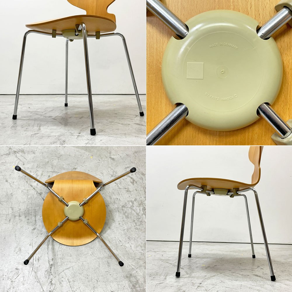 フリッツハンセン Fritz Hansen アントチェア 4本脚 ナチュラルビーチ ラッカー アルネ・ヤコブセン 北欧家具 L ●