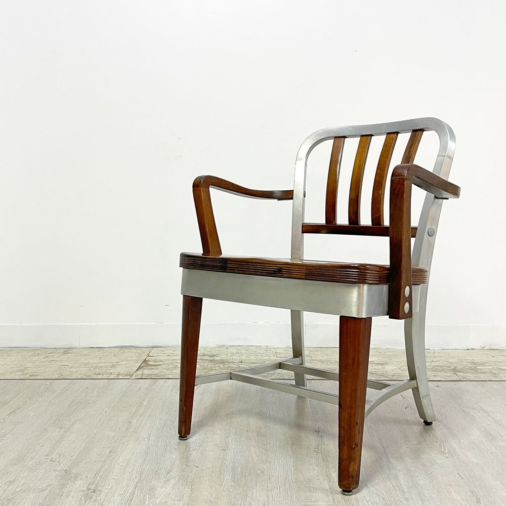 ショーウォーカー SHAW WALKER アルミニウム デスクチェア Aluminum Desk Chair アームチェア メイプル材×アルミ USビンテージ Vintage インダストリアル 希少 ●