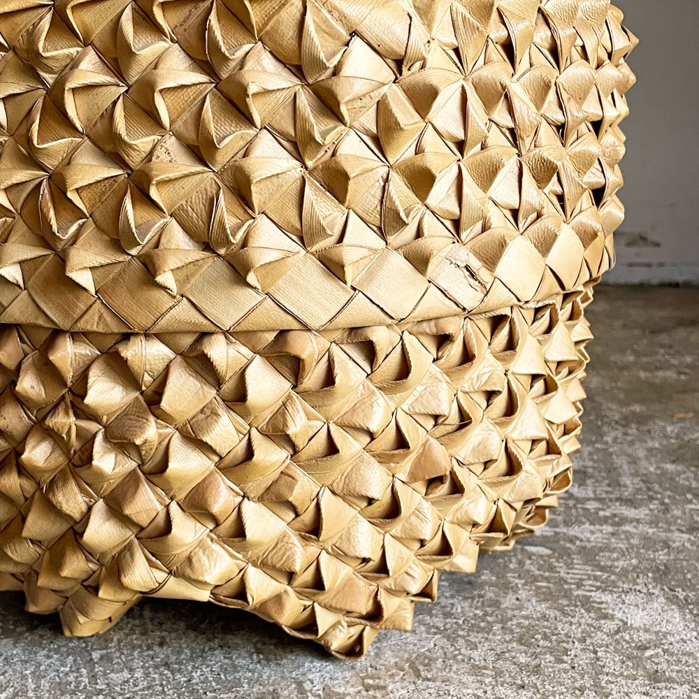 ラウハラ バスケット 収納ケース ハワイアンビンテージ 手編み 伝統工芸 ■