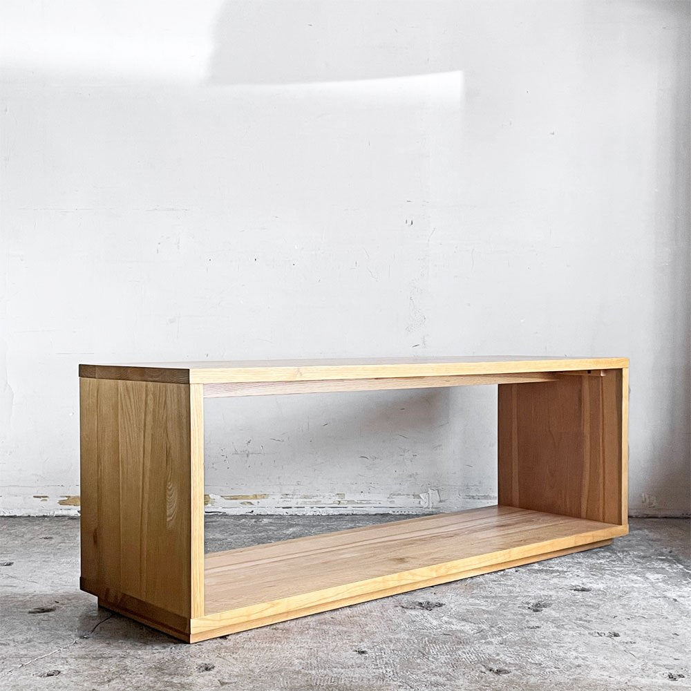 無印良品 MUJI オーク無垢材 ダイニングベンチ 板座 AVボード ローボード W120cm ナチュラル ■