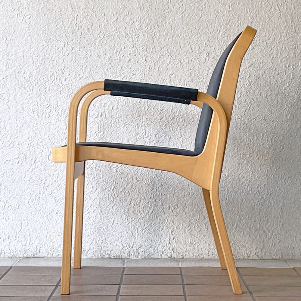 アルテック artek E45 アームチェア アルヴァ・アアルト Alvar Aalto バーチ スエード調ファブリック ラメラ曲木 ビンテージ 北欧家具 フィンランド ◇