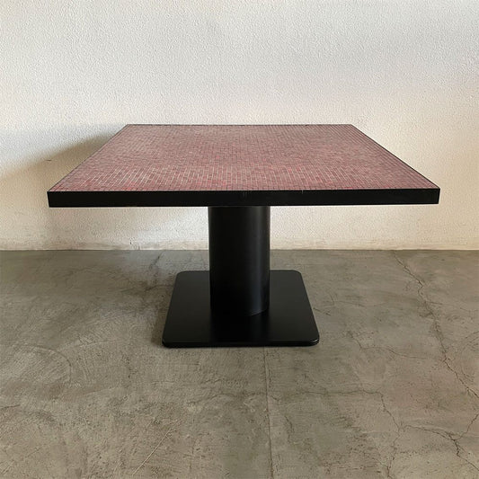 ビンテージ ハンドメイド ガラス モザイク タイルトップ スチールボディ スクエア ダイニングテーブル カフェテーブル W120×D120×H72cm 希少品 〓