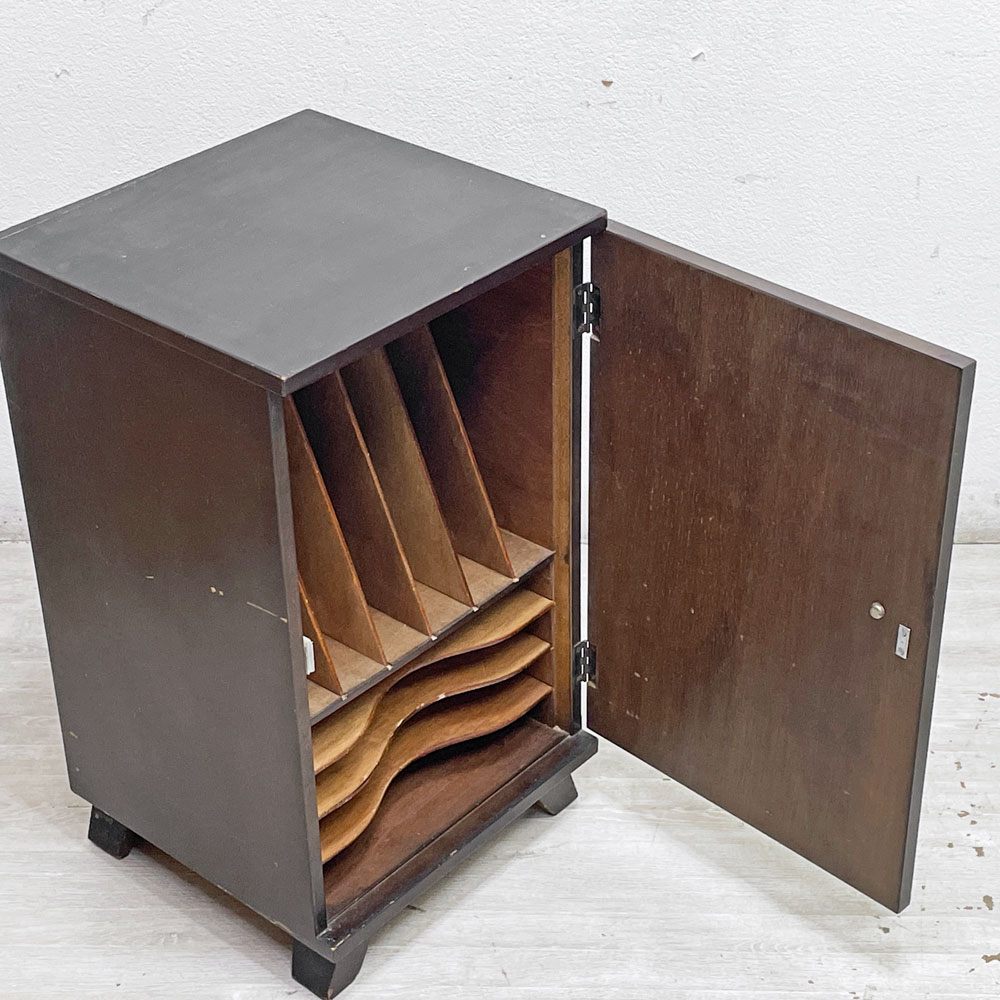 ビンテージ Vintage 木製 レコードキャビネット ラック 木味 小型収納 昭和レトロ ●