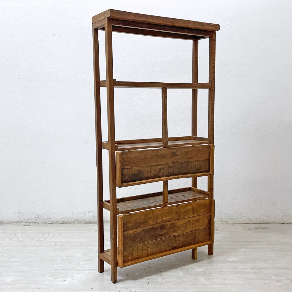 ビンテージスタイル Vintage style 古材風 シェルフ ラック 折り畳み式棚板  アジアンスタイル ●