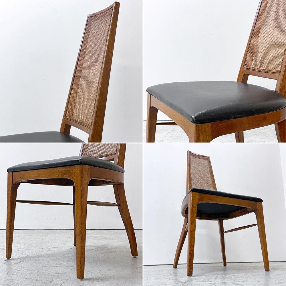 レーン LANE リズム Rhythm ハイバックチェア ウォールナット材 ラタンバック サイドチェア USビンテージ 60's Vinatge ミッドセンチュリーモダン A ●