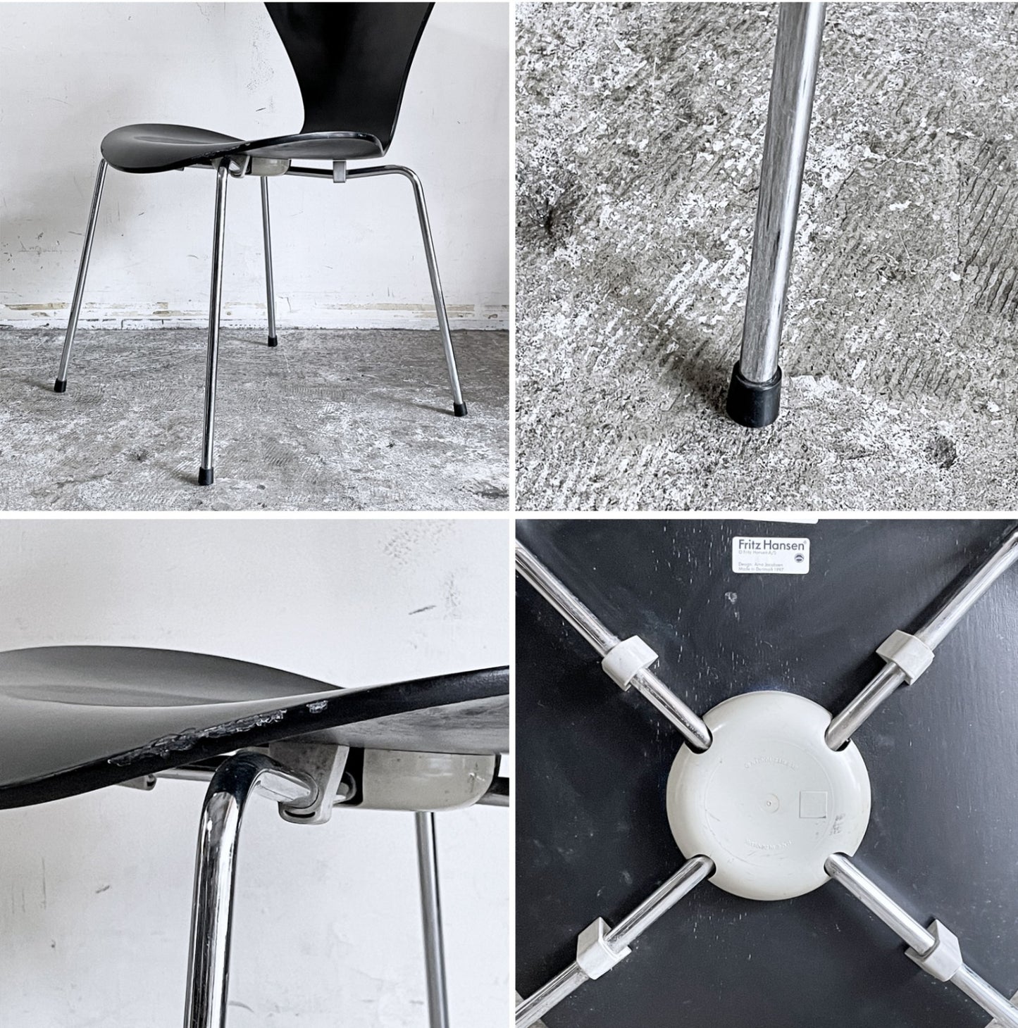 フリッツハンセン Fritz Hansen セブンチェア ブラックラッカー アルネ・ヤコブセン スタッキングチェア デンマーク 1997年製 A ■