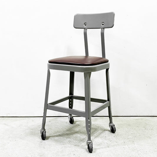 リオン LYON ファクトリー チェア FACTORY CHAIR グレー バックレスト クッション PVCレザー キャスター パシフィックファニチャーサービス P.F.S取扱 廃番 ●