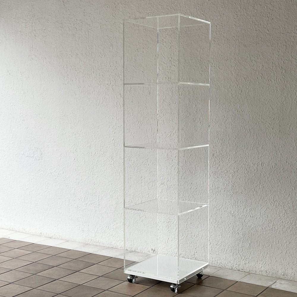 アクリル製 オープンシェルフ ディスプレイラック 4段 キャスター付き 台車 飾り棚 店舗什器 ◇