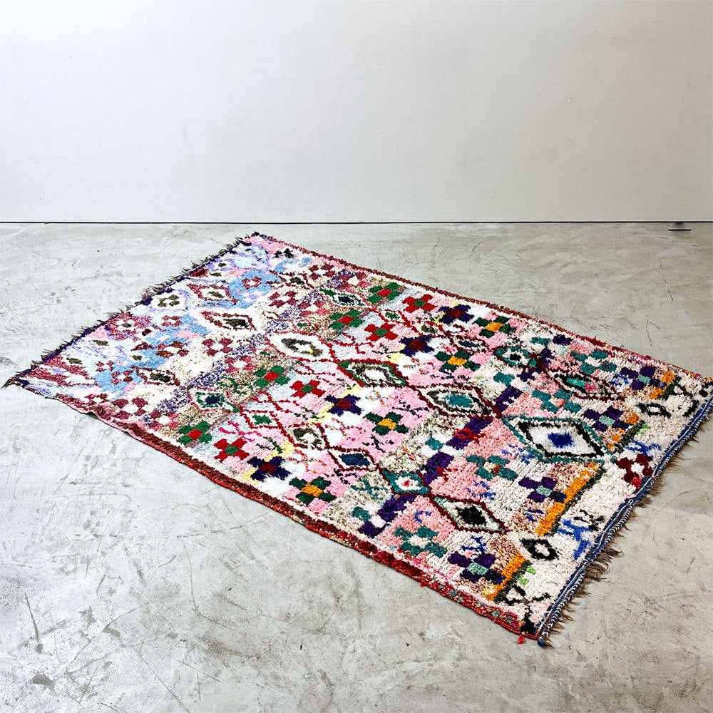 マロック MAROC モロッカンラグ MOROCCAN RUG ボシャルウィット Boucherouite 230×153cm 手織り絨毯 ラグ モロッコ ●