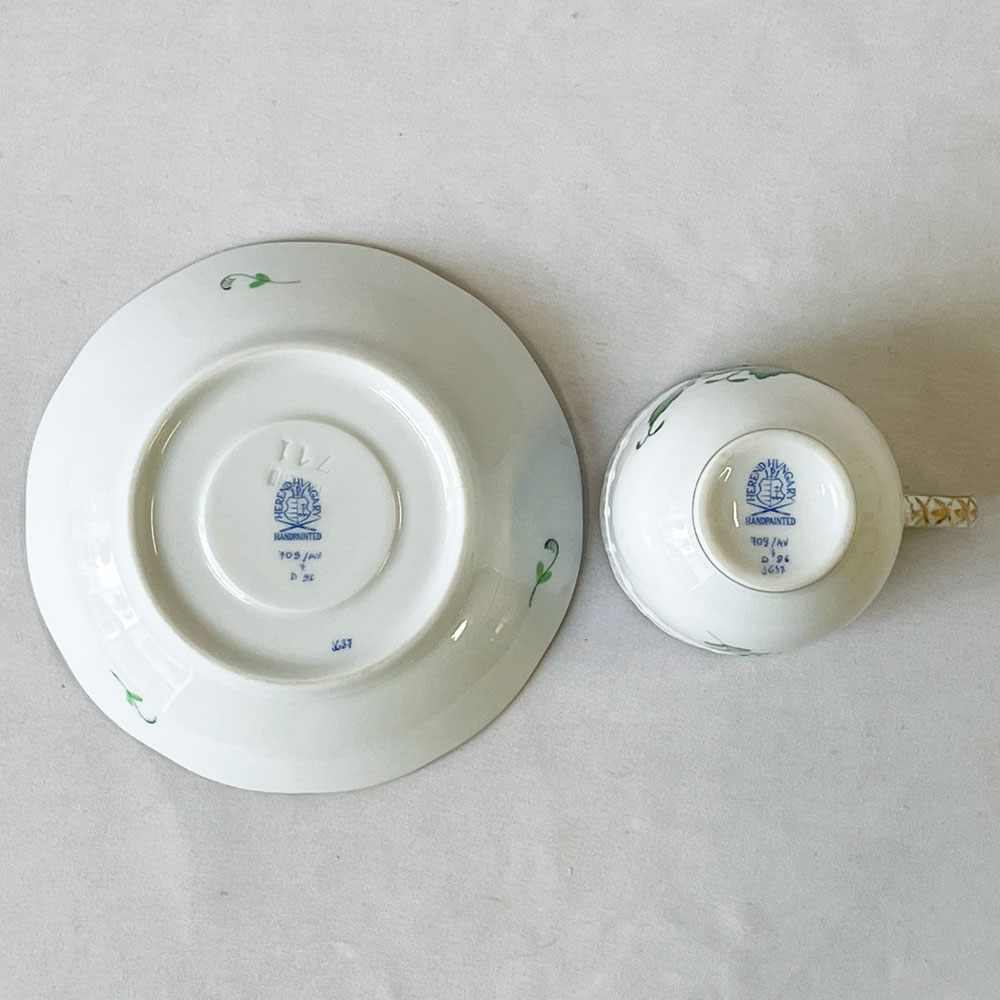 ヘレンド HEREND アポニーヒストリックグリーン デミタスカップ＆ソーサー 陶器 ハンドペイント ハンガリー 雑貨 ◇