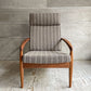 宮崎椅子製作所 ペーパーナイフソファ 1シーター 1Pソファ ラウンジチェア ウォールナット材 ヘッドレスト付き ストライプ ファブリック SAMSØ生地 カイ・クリスチャンセン ♪
