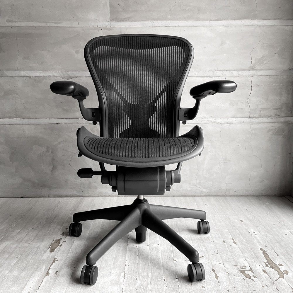 ハーマンミラー Herman Miller アーロンチェア Bサイズ ポスチャーフィット フル装備 クラシックカーボンメッシュ グラファイトベース ビル・スタンフ ＆ ドン・チャドウィック バナナクッション新品 ♪