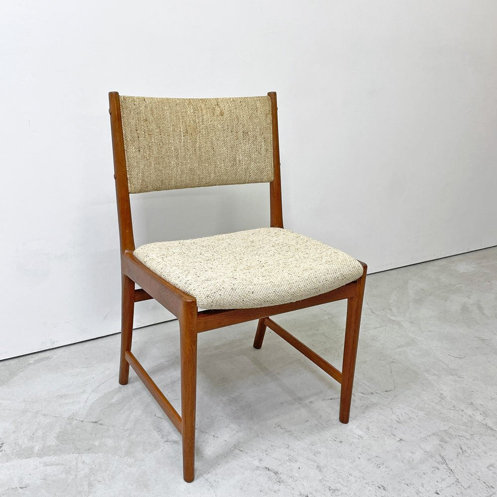 北欧ビンテージ Scandinavian Vintage チーク無垢材 ダイニングチェア ファブリック ベージュ系 ミッドセンチュリー A ●