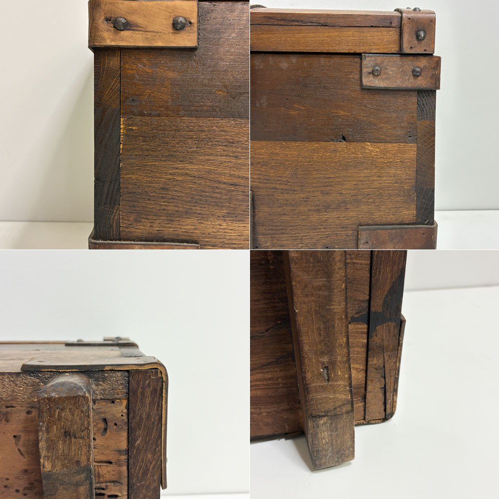 革ベルト付き 木製木箱 トレジャーボックス コンテナ 宝箱 小物入れ ●