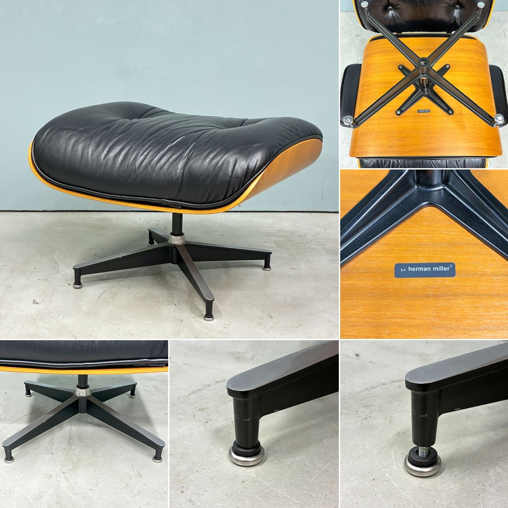 ハーマンミラー Herman Miller イームズラウンジチェア＆オットマン ブラックレザー ウォールナット C&Rイームズ ミッドセンチュリー 1999年製 ◎