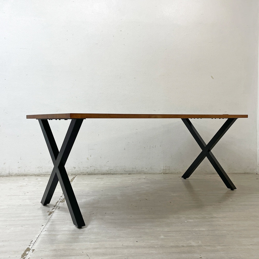 かなでもの KANADEMONO ザ・テーブル THE TABLE デスク ラバーウッド ブラウン W180cm スチール Xラインレッグ ブラック ●