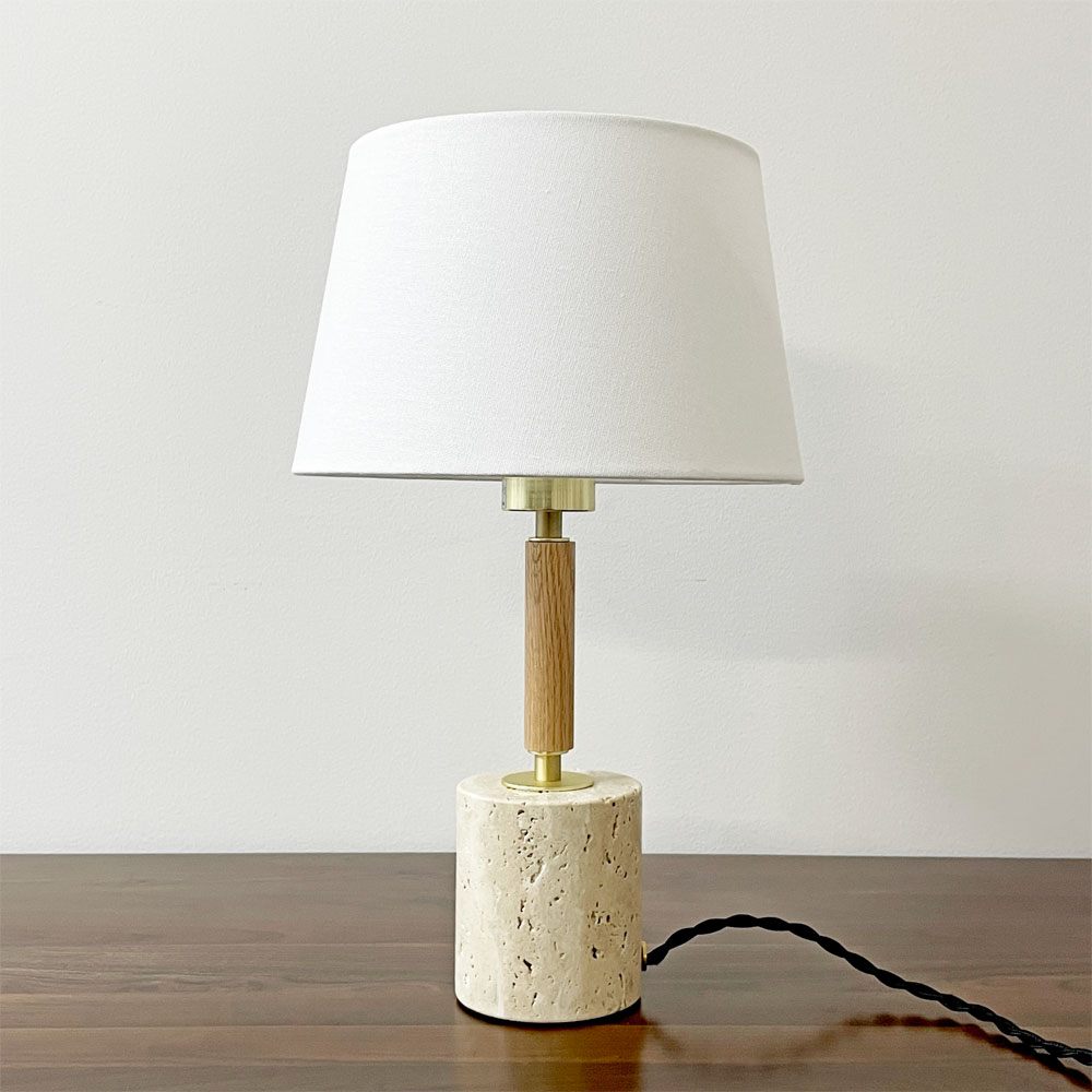 アートワークスタジオ ART WORK STUDIO モノリステーブルランプ Monolith-table lamp AW-0600 ホワイト 大理石ベース オーク無垢材 真鍮 ファブリック モダンデザイン 箱付き 美品 C ●